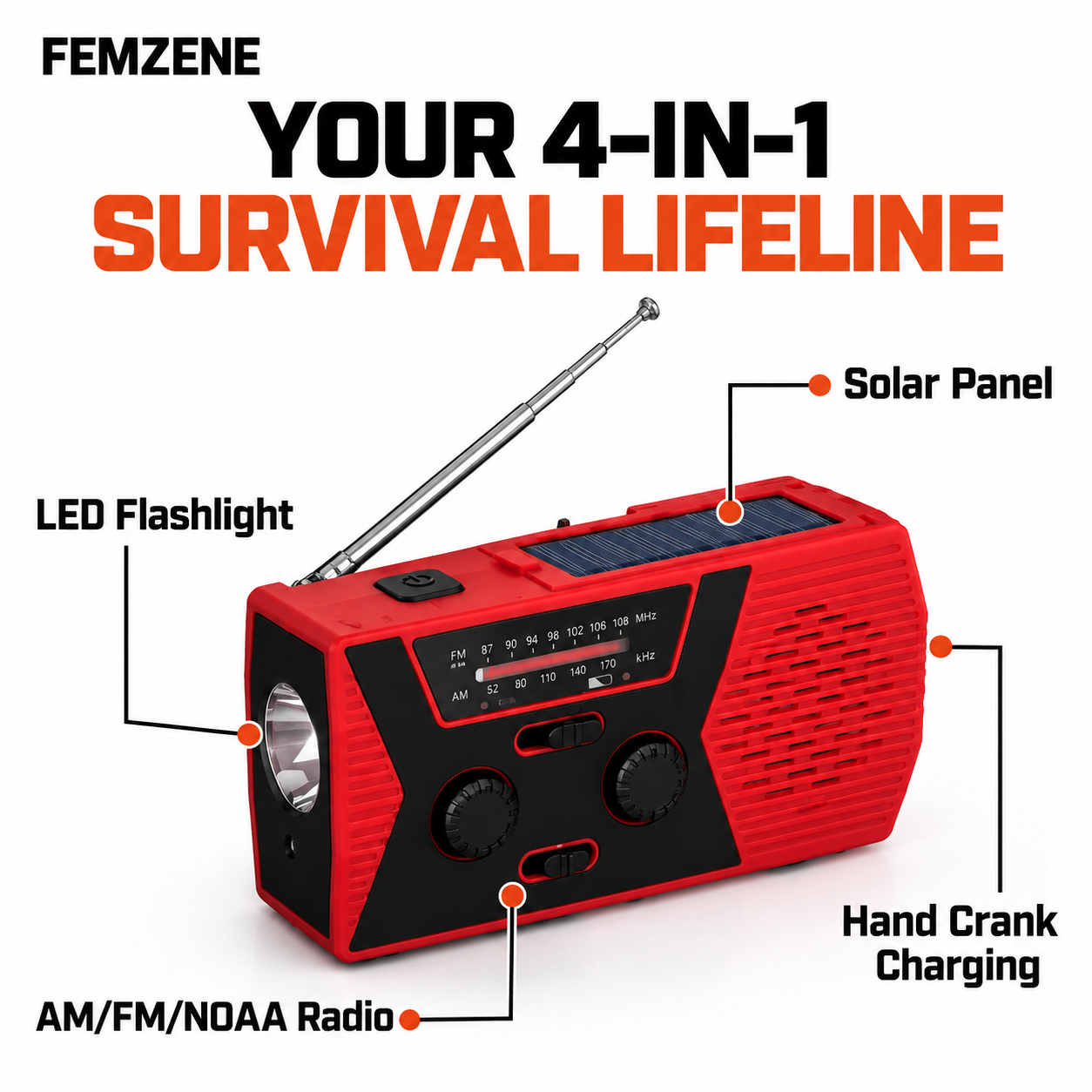 Femzene Lifeline Radio 4-in-1 Tool