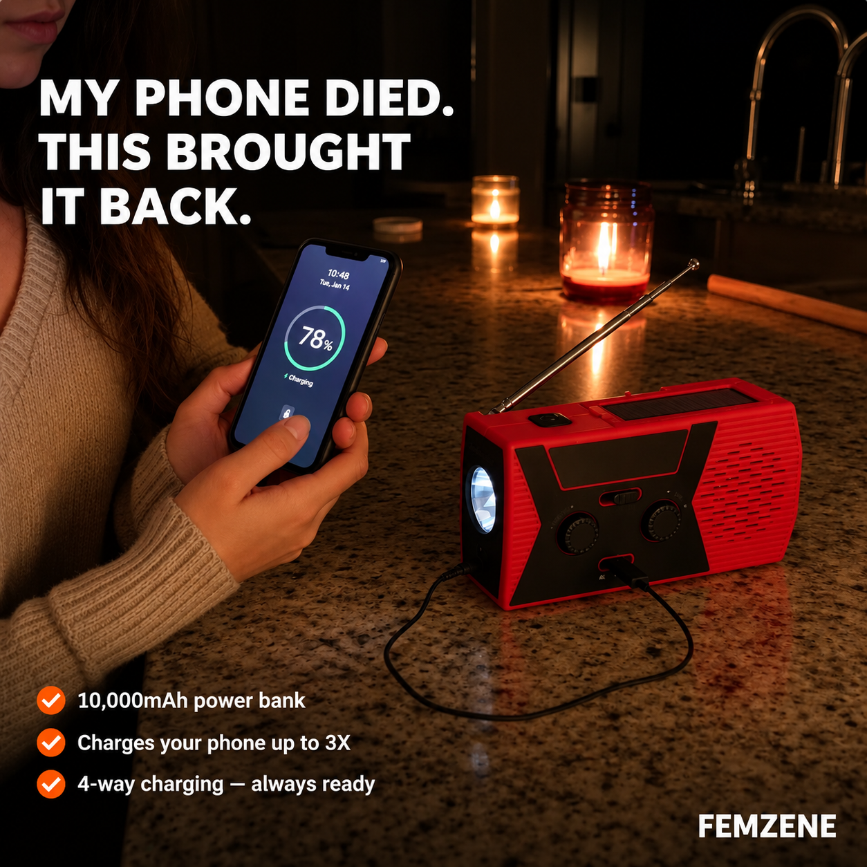 Femzene Lifeline Radio 4-in-1 Tool