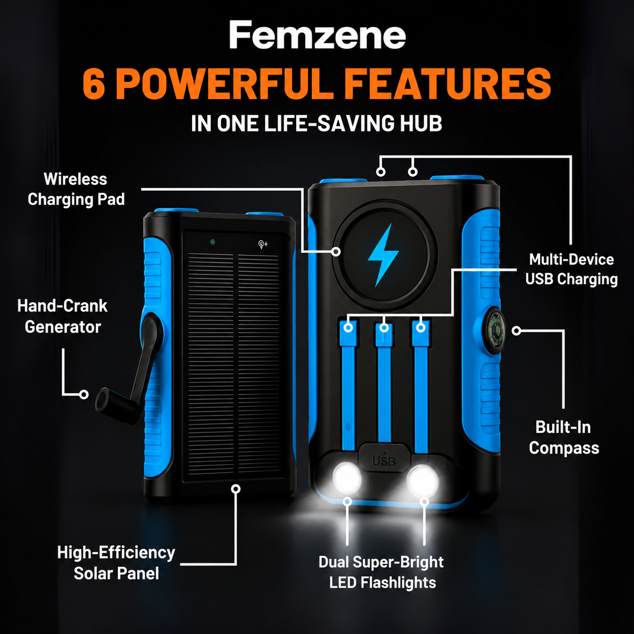 Femzene™ Wireless Solar Power Bank